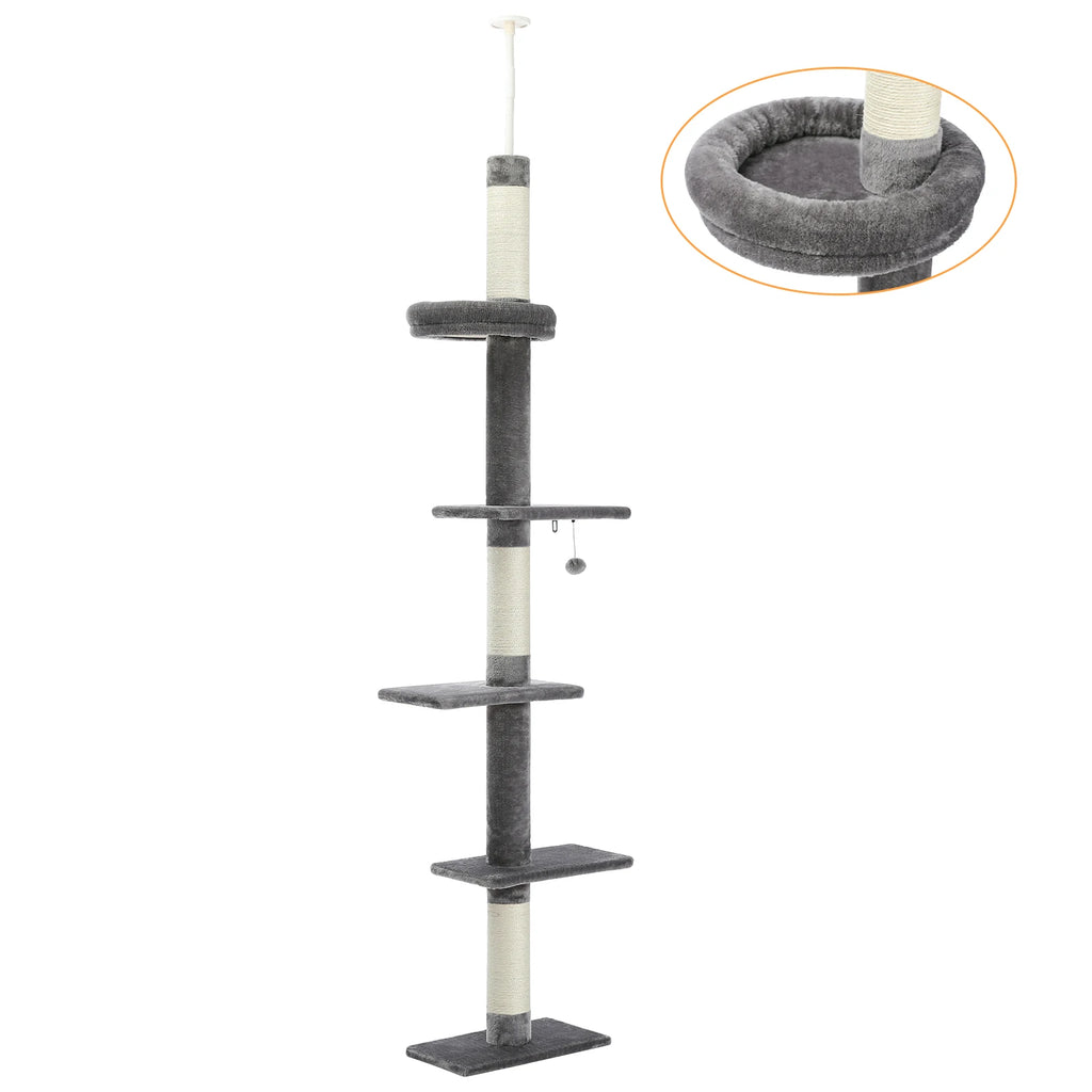 Adjustable Height Cat Tree for Indoor, Floor to Ceiling Cat Tower with Scratching Posts, Cat Scratcher Furniture, Kitten Toys