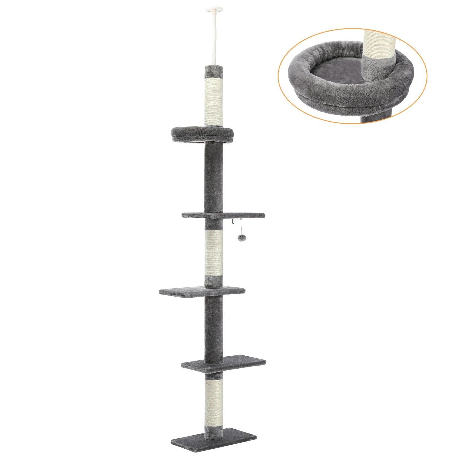 Adjustable Height Cat Tree for Indoor, Floor to Ceiling Cat Tower with Scratching Posts, Cat Scratcher Furniture, Kitten Toys