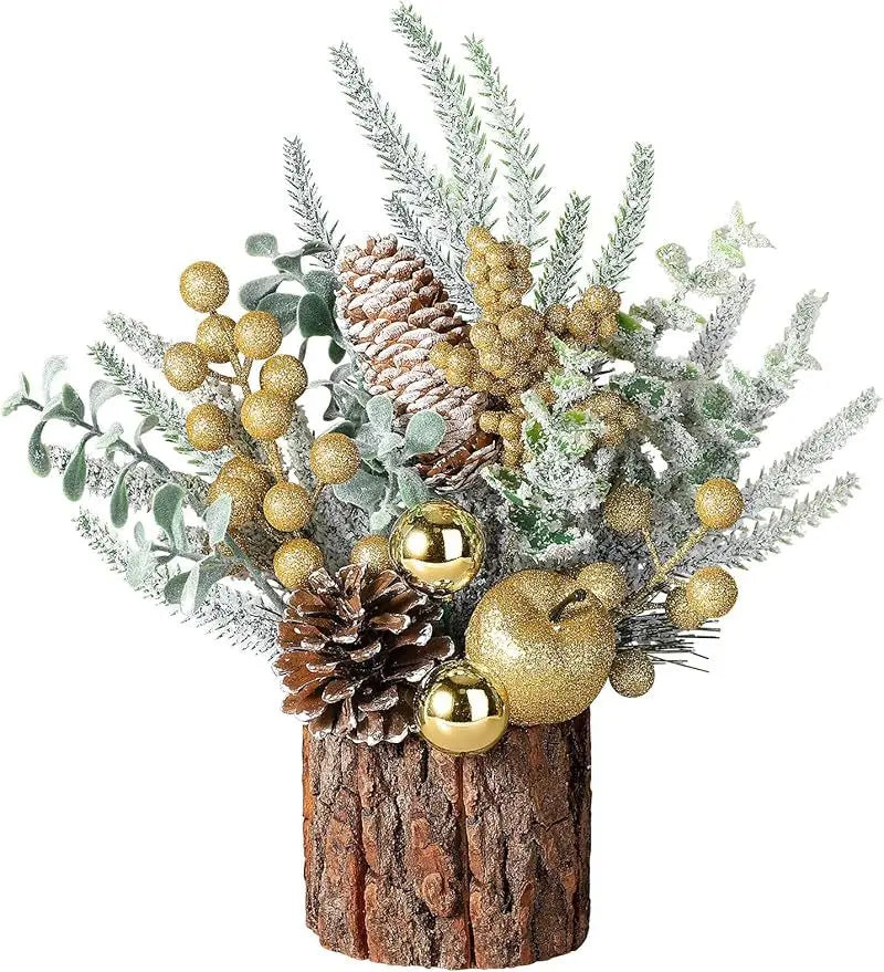 30cm Mini Christams Tree Artificial Plants PE Flocking Pinecone Pine Branch Home Window Decoration Desktop Decor Christmas Gift