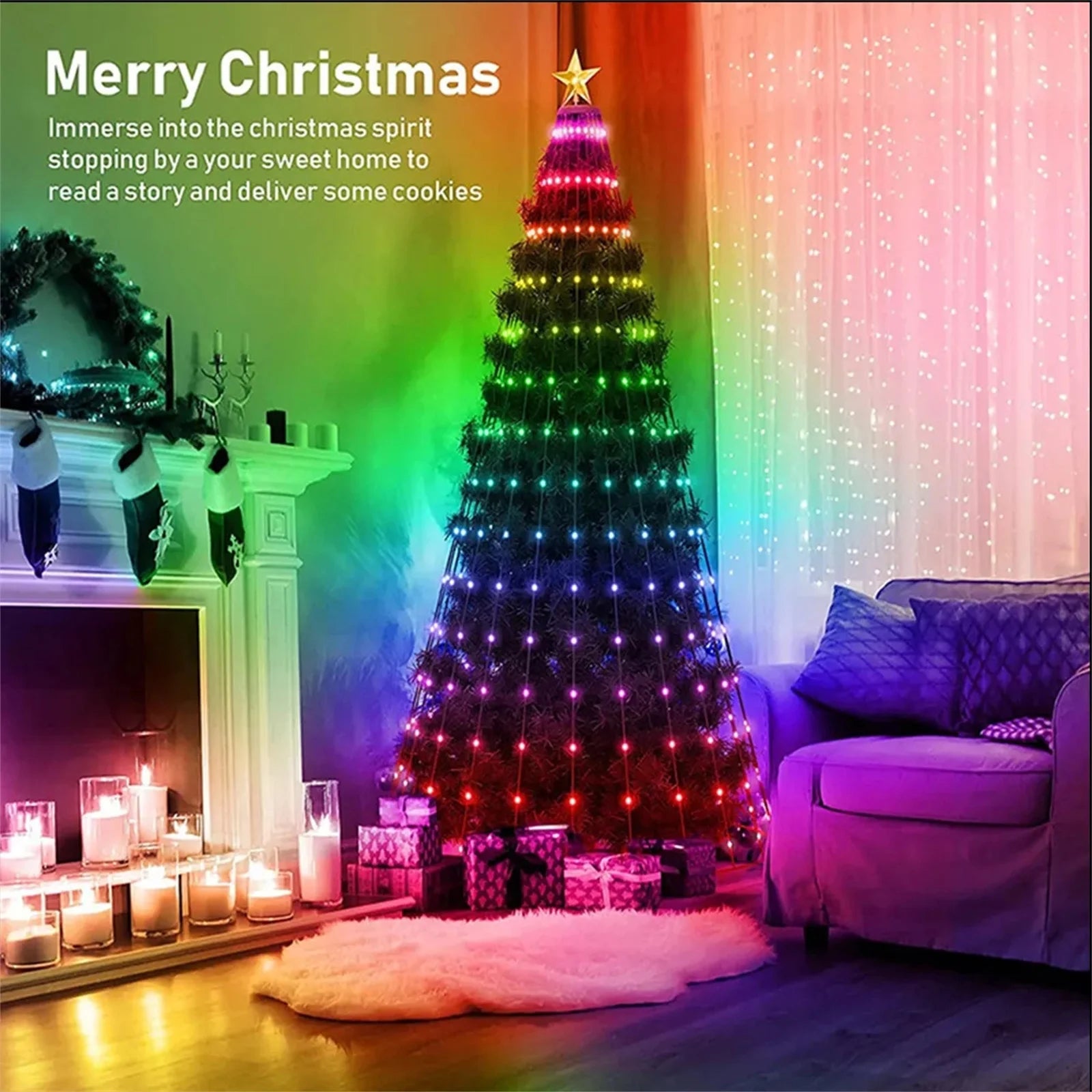 1.8/2.1m Smart APP Christmas Tree Star Lights RGB LED Fairy String Light DIY Picture Xmas Decoration Lighting for Home Holiday