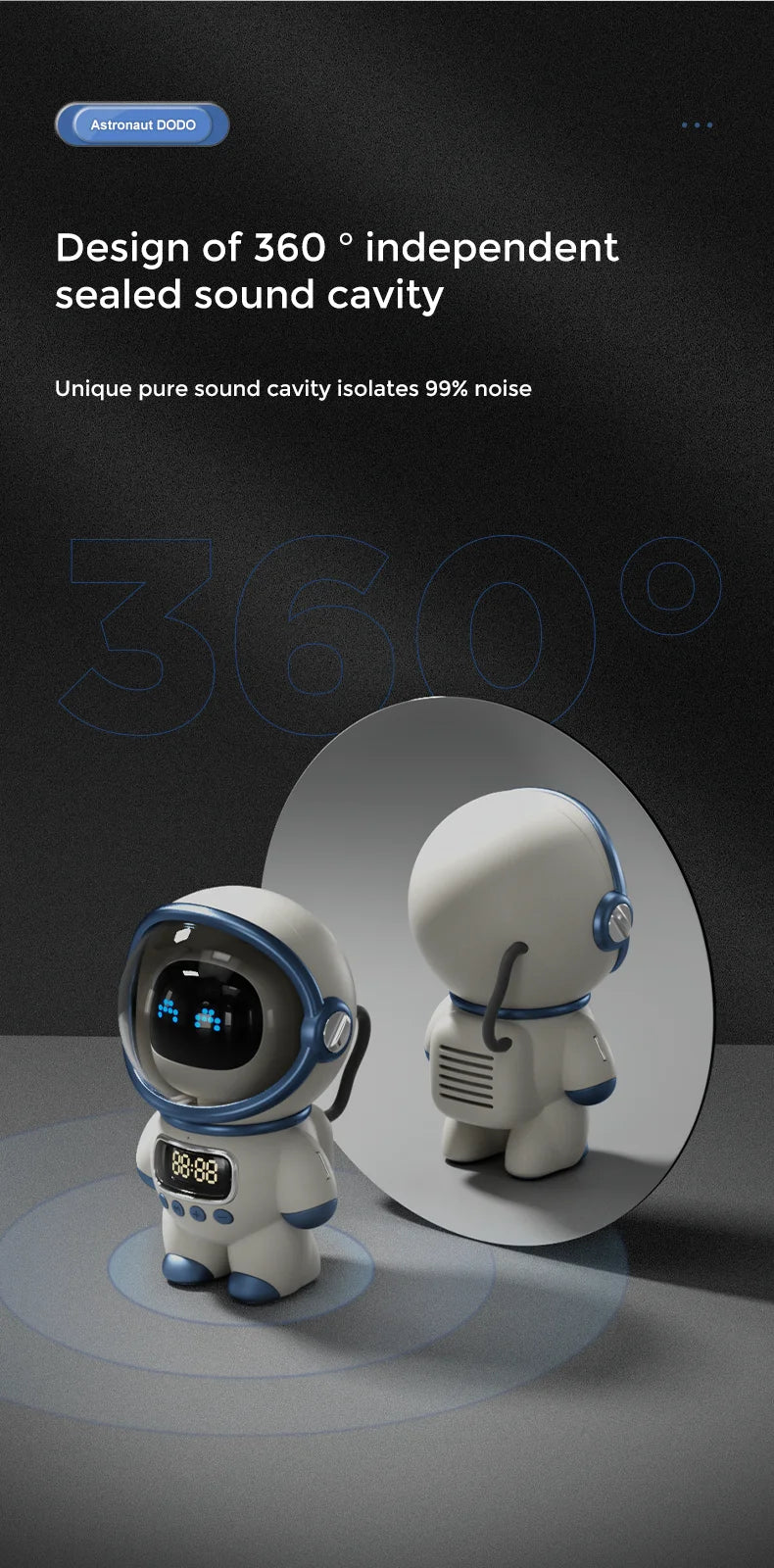 New portable wireless audio speaker, Smart Astronaut Bluetooth speaker with nightlight, FM radio, subwoofer, music speaker