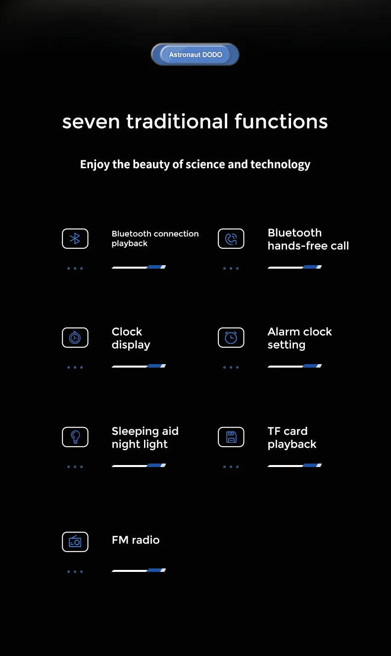 New portable wireless audio speaker, Smart Astronaut Bluetooth speaker with nightlight, FM radio, subwoofer, music speaker