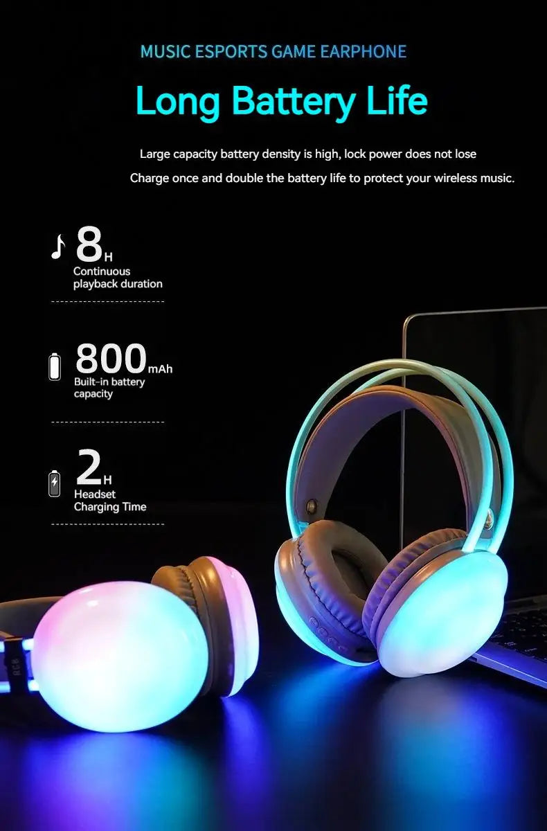 Gamer Wireless Bluetooth Headphones RGB Flowing Colorful Lamp Head Earphone Hifi Stereo Noise Reduction Gaming Headsets With Mic