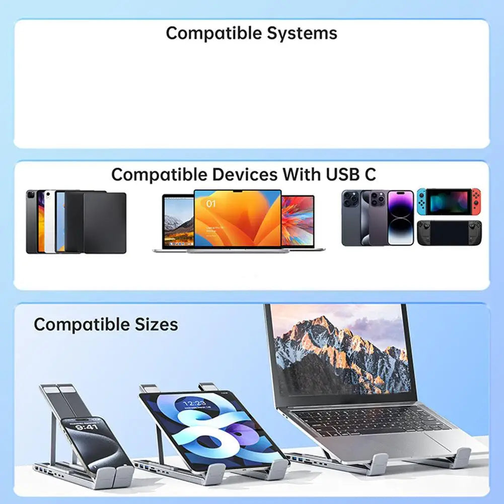 Laptop Docking Station Stand USB C Dock Tablet Laptop Holder with 4K HDMI 2 Type-C PD 100W Dock Station for MacBook E2H6