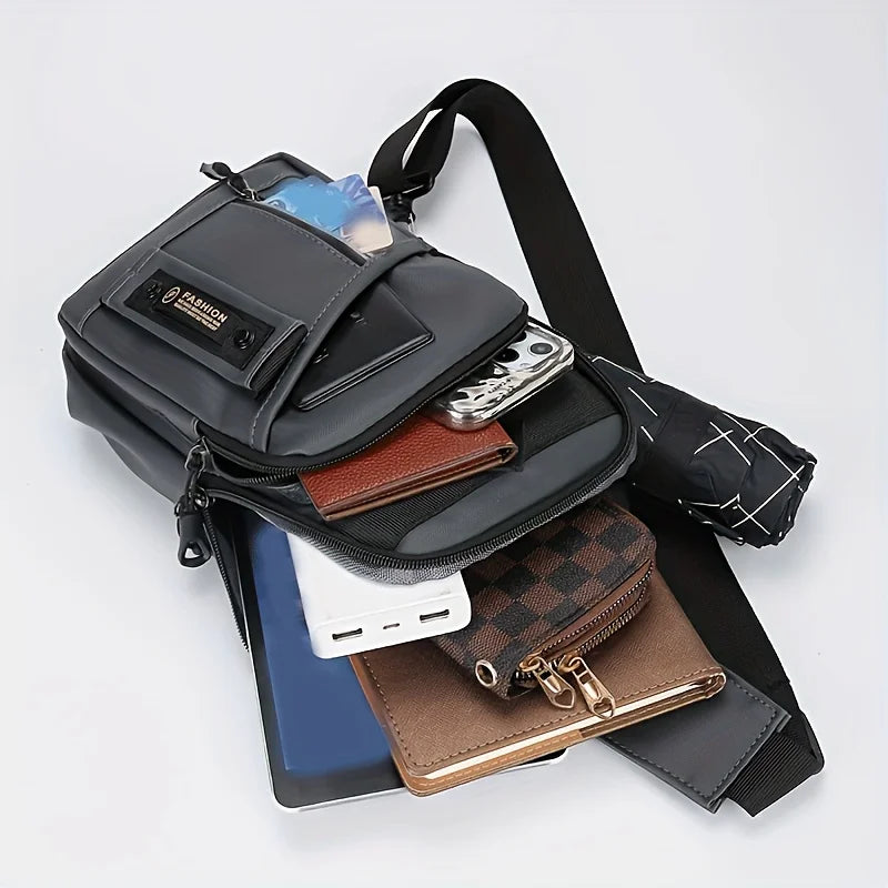 Men's Outdoor Chest Bag - Stylish Nylon Crossbody Bag, Casual Multi-Functional Sports Sling ,Multiple Compartments