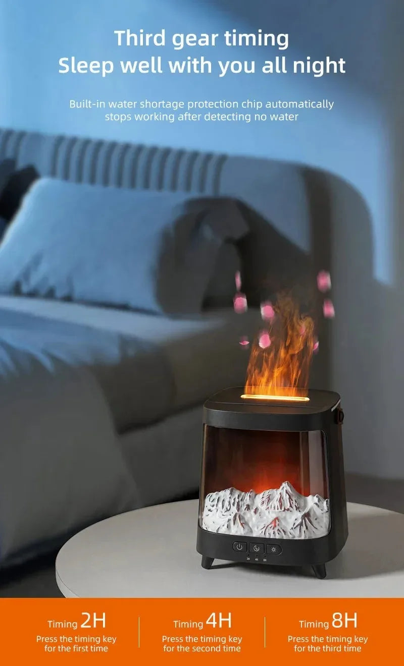 D631 Aurora Flame Humidifier Essential Oil Diffuser 200ml LED Light Remote Control Timing Spray USB-C