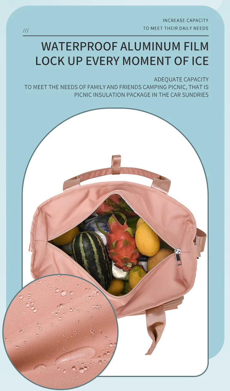 Multifunctional Insulated Picnic Bag Reusable Colorful  large capacity lunch bag with double pockets, portable lunch bag