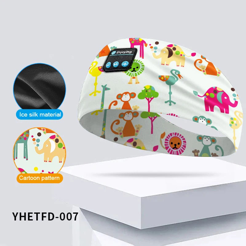 Kids Bluetooth Headphone Music Sport Headband Sleep Mask Wireless Stereo Player Support Handsfree Soft Cute Cartoon Headbands