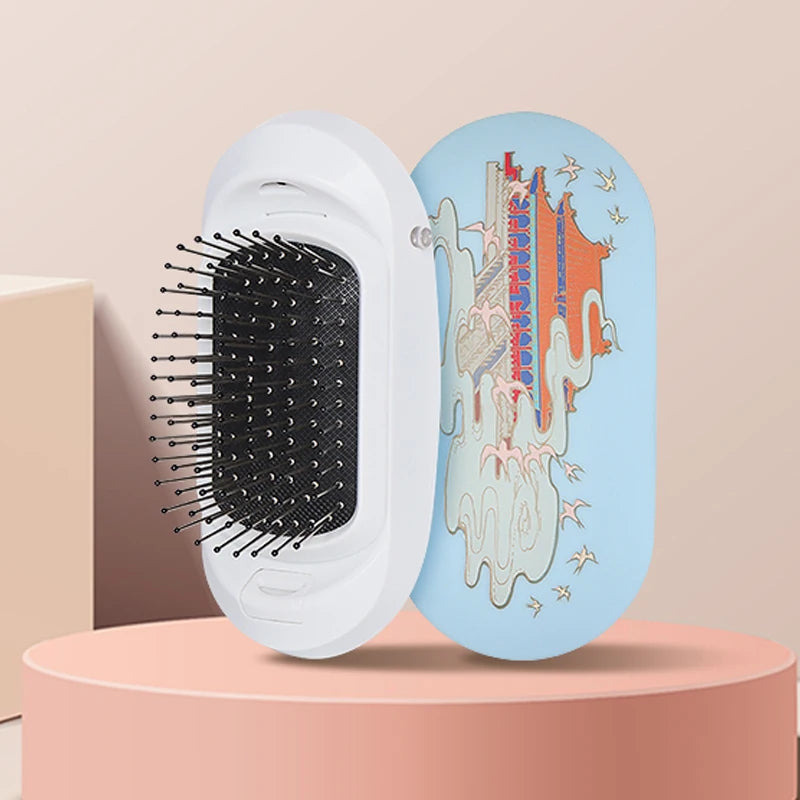 2.0 Portable Ionic Hairbrush Dropshipping Niche Product Double Negative Ions Hair Brush With Pattern Hair Scalp Massage Comb