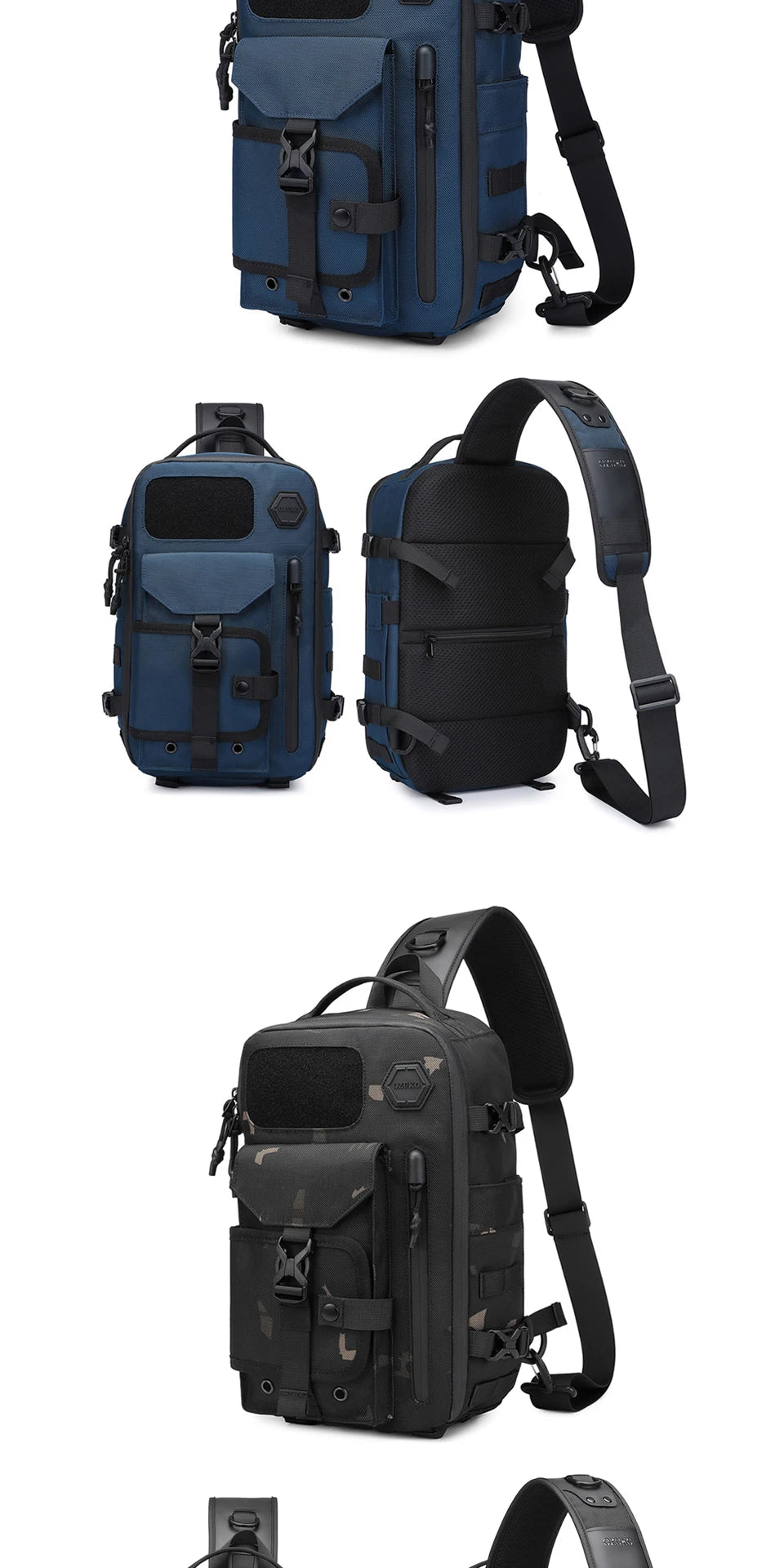 OZUKO Large Capacity Shoulder Bags for Male Waterproof Chest Bag Tactical Sling Messenger Bags Men Outdoor Sports Crossbody Bag