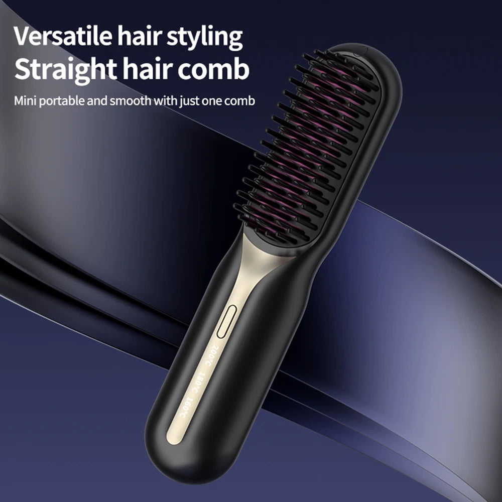 NEW Electric Ceramic Heating Straight Hair Comb Wireless Portable Negative Ion Styling Tool Rechargeable USB Straightening Brush
