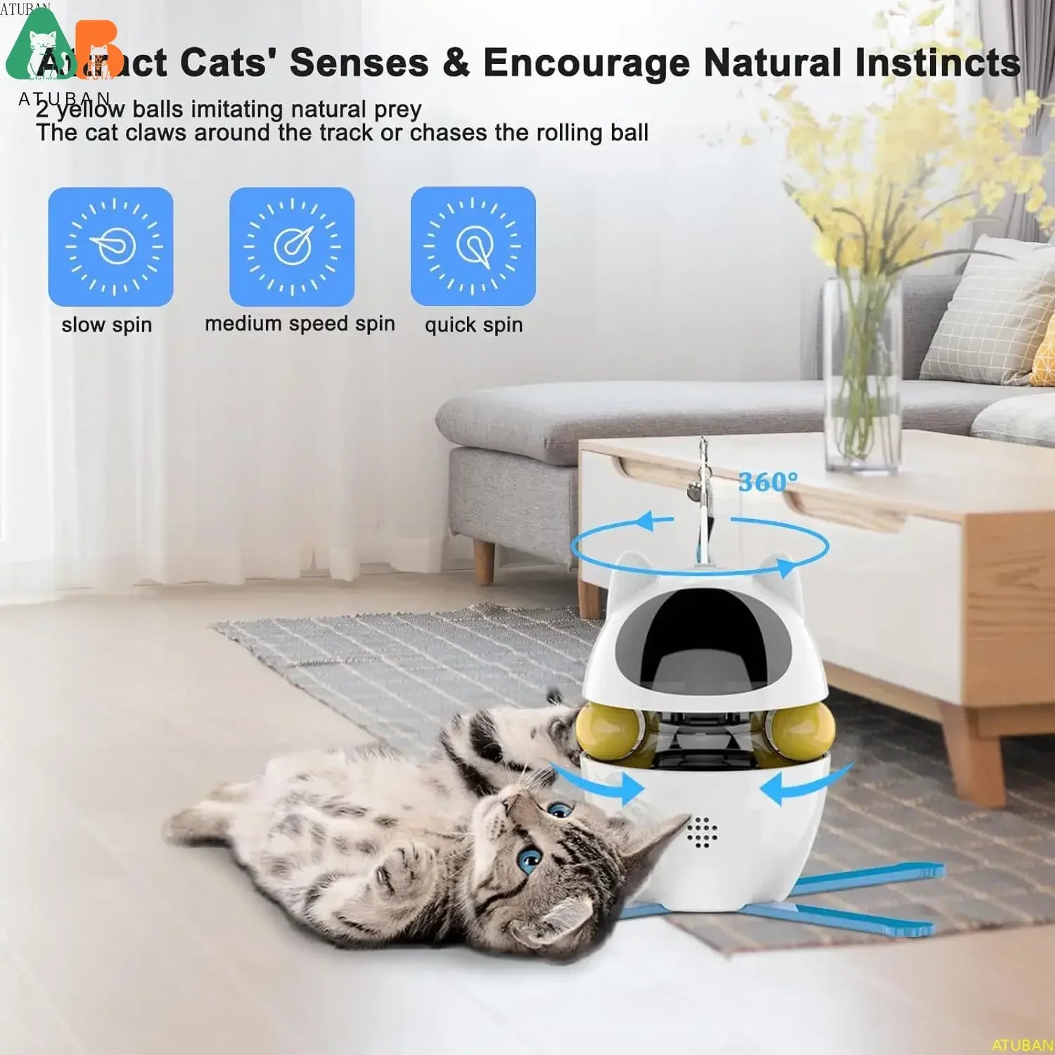 Interactive Cat Toys,3-in-1 Funny Exercise Electric Rotating Cat Toys for Indoor Cats Laser Toy, Automatic Cat Ball Kitten Toys