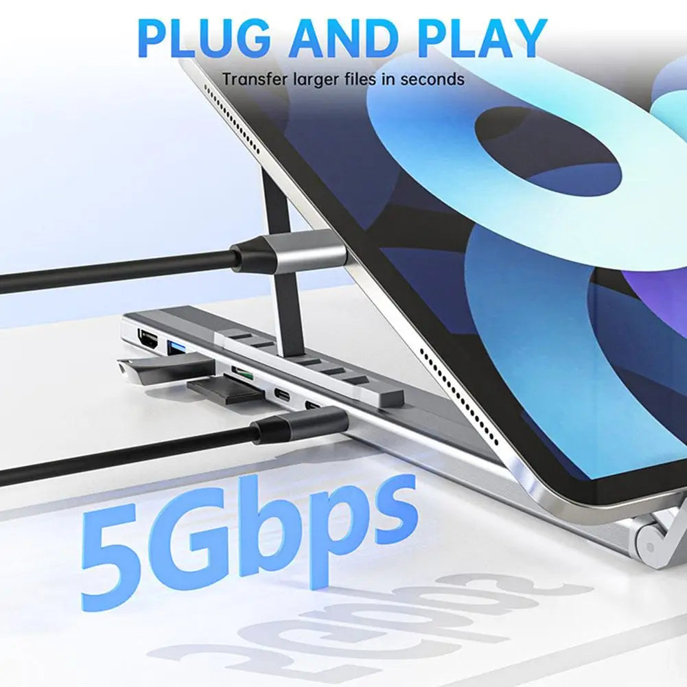 Laptop Docking Station Stand USB C Dock Tablet Laptop Holder with 4K HDMI 2 Type-C PD 100W Dock Station for MacBook E2H6