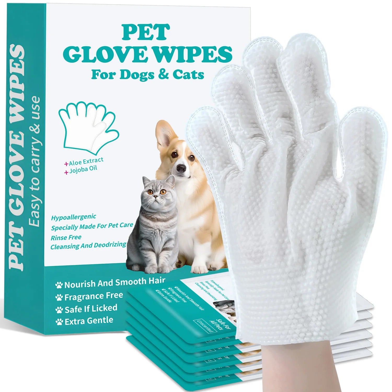 Pet Cleaning Disposable Gloves for Cats And Dogs No-Wash Bathing Hand Sanitizer Pack of 6 for Pet Care