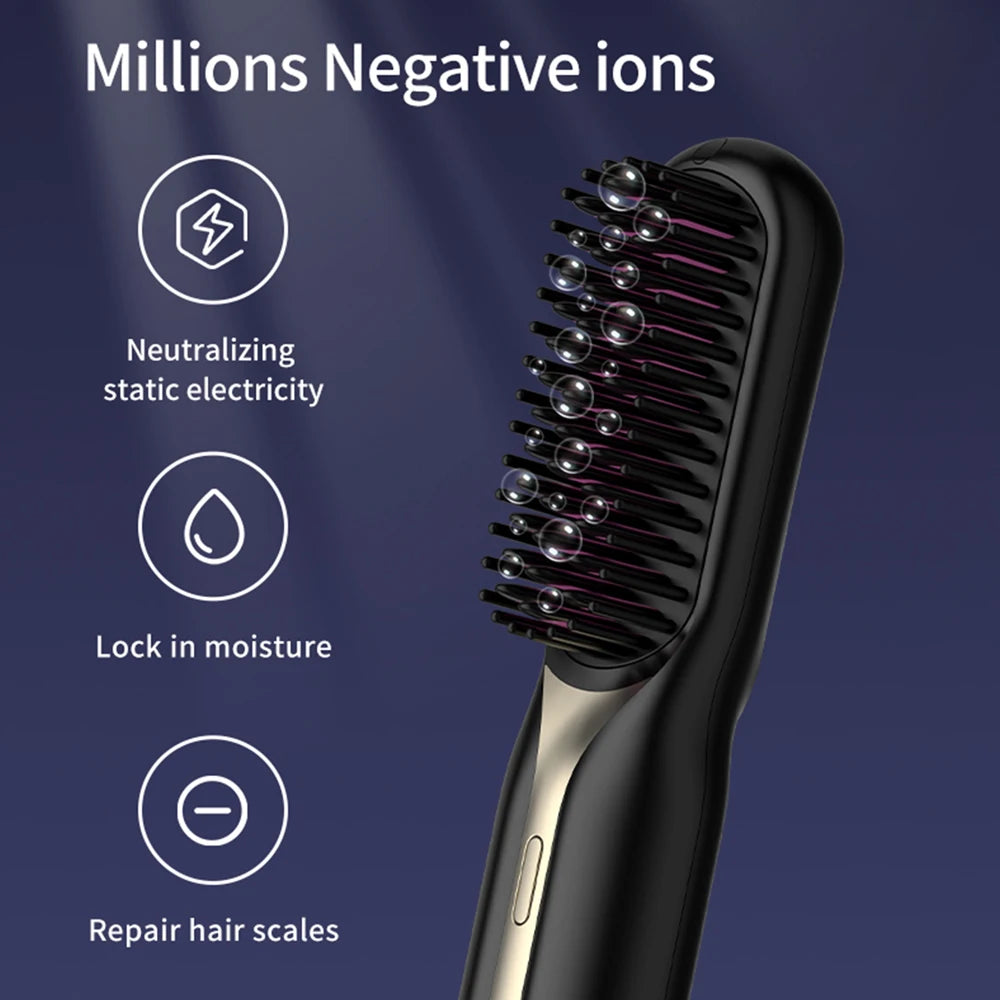NEW Electric Ceramic Heating Straight Hair Comb Wireless Portable Negative Ion Styling Tool Rechargeable USB Straightening Brush