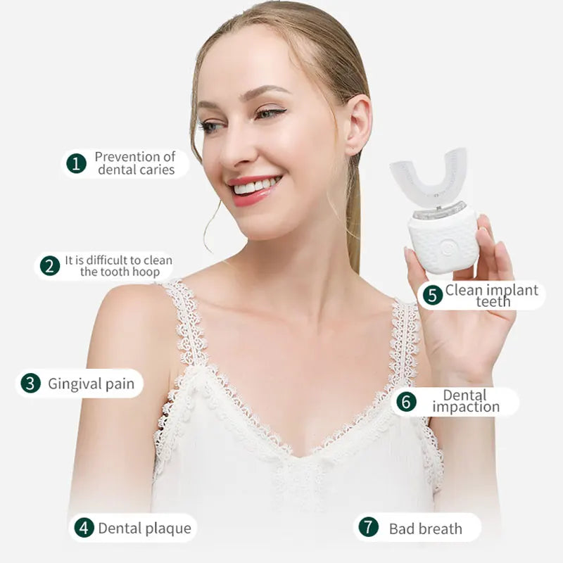 Electric Toothbrush for Adult Automatic USB Charge U-Shaped Toothbrush 360 Degrees Intelligent Rechargeable Toothbrus