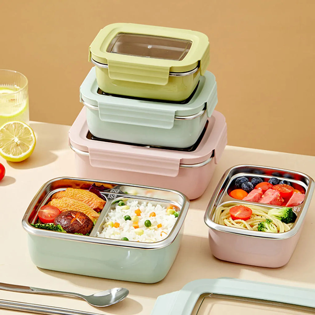 Microwave 304 Stainless Steel Compartment Lunch Box Stackable Leak-proof Student Bento Box Food Container For Cold And Hot Food