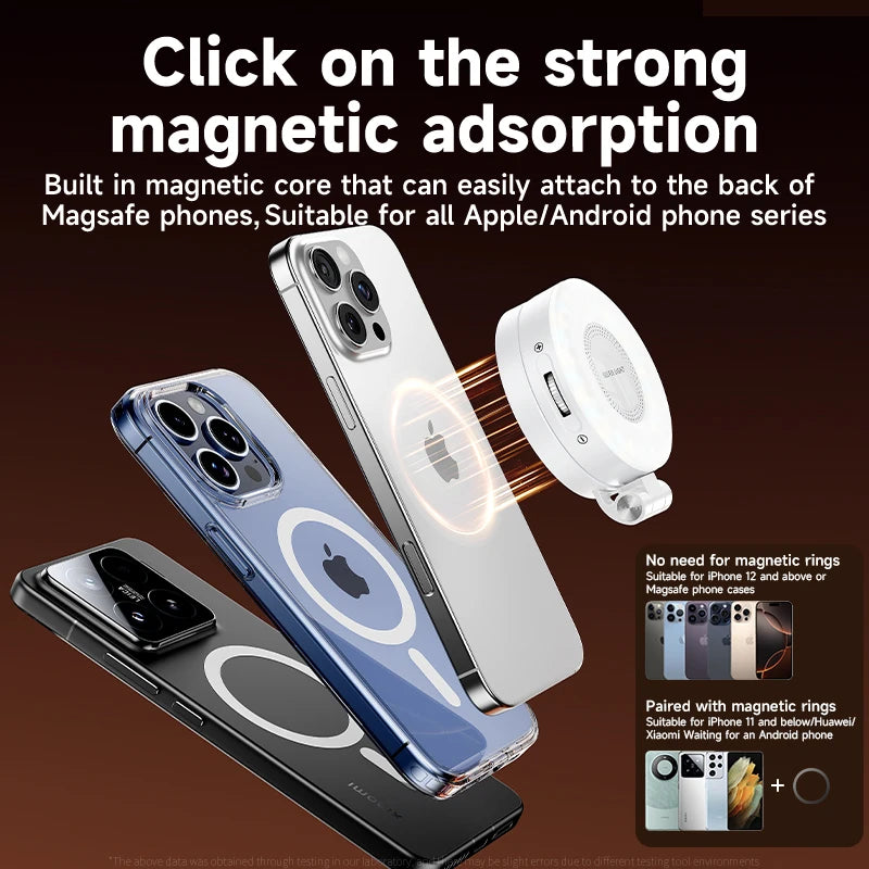 Magnetic Selfie Light Compatible with MagSafe iPhone&Android Phone Light with a Mirror 360° Folding LED Selfie Ring Fill Light