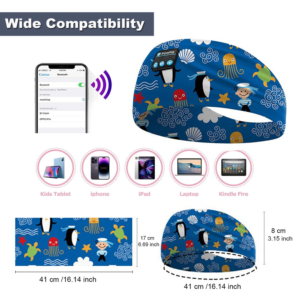 Kids Bluetooth Headphone Music Sport Headband Sleep Mask Wireless Stereo Player Support Handsfree Soft Cute Cartoon Headbands