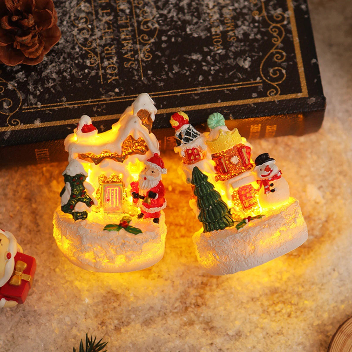 1/2pcsChristmas Resin Mini House Decor - Santa Snowman Tabletop Village, Cozy Xmas Must-have List Gift for Family