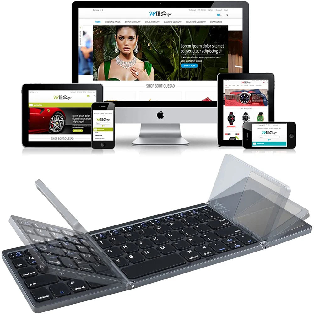 Portable Mini Three Folding Wireless Bluetooth Keyboard Foldable Touchpad Keypad for IOS Android Windows ipad Tablet Laptop