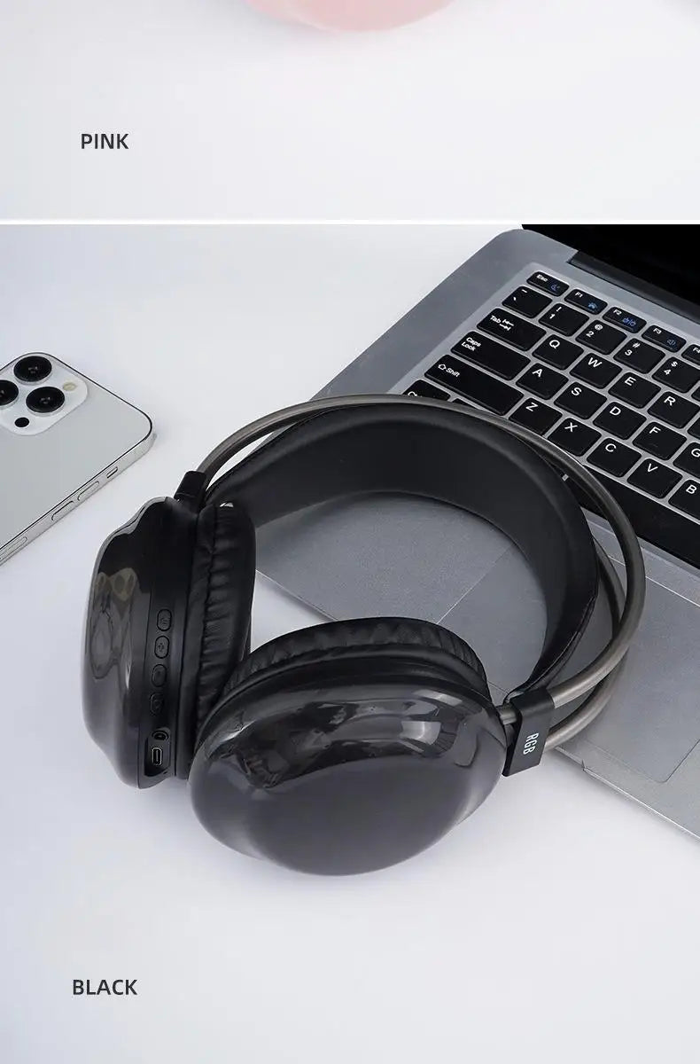 Gamer Wireless Bluetooth Headphones RGB Flowing Colorful Lamp Head Earphone Hifi Stereo Noise Reduction Gaming Headsets With Mic