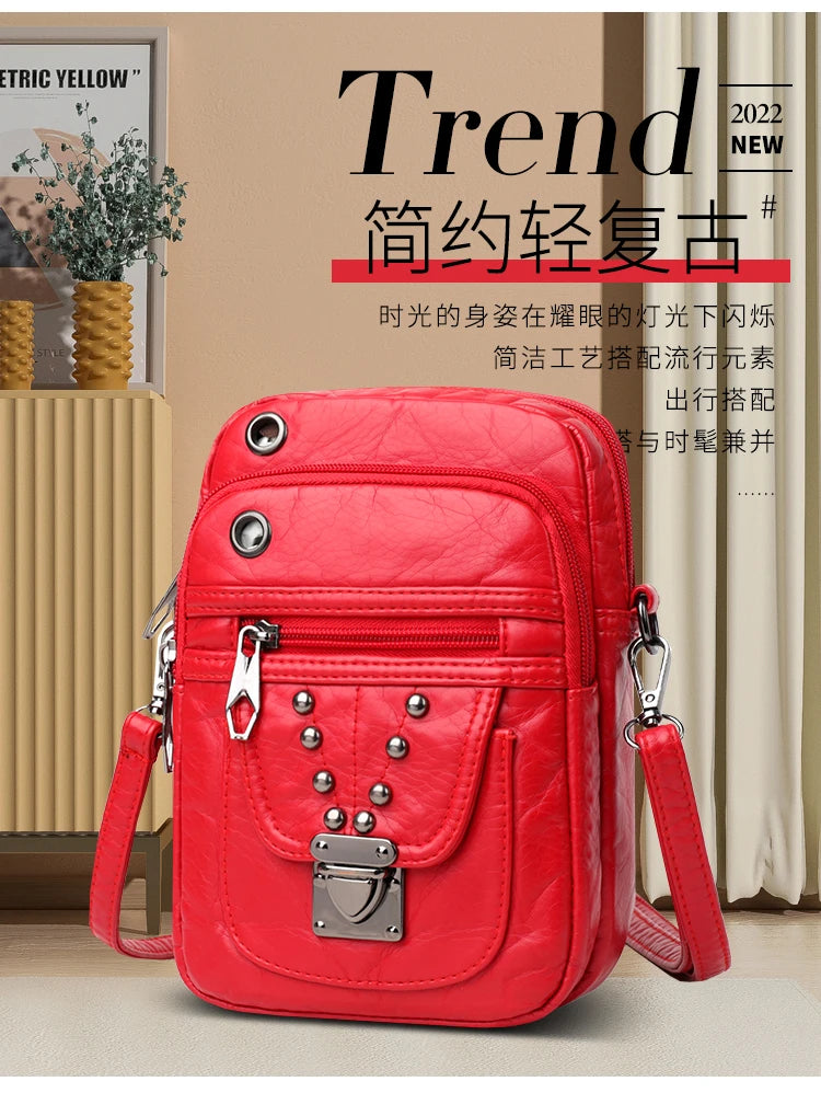 Mobile Phone Bag for Women 2024 New Fashion Soft Leather Diagonal Straddle Small Bag Multi layered Mini Zero Wallet Versatile Li