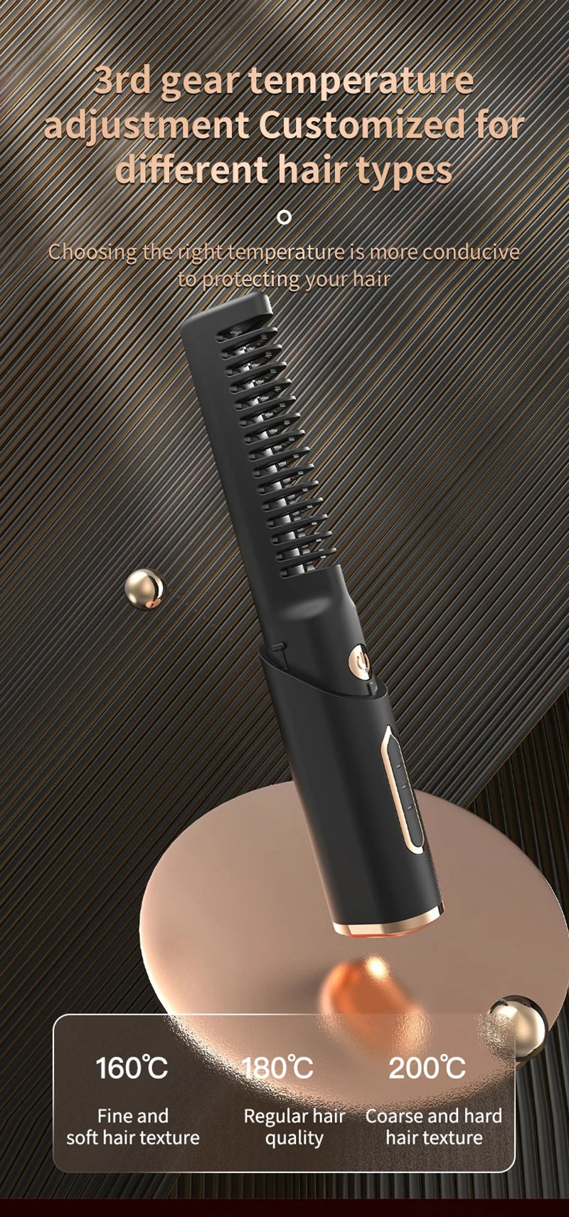 Portable Wireless Electric Hair Brush Heating Hair Straightener  2 IN 1 Home Travel Womem Anti-scalding Hair Straight Curly Comb