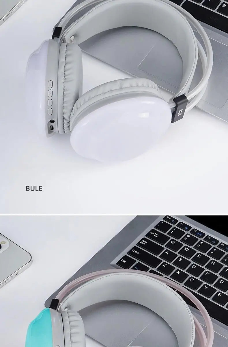 Gamer Wireless Bluetooth Headphones RGB Flowing Colorful Lamp Head Earphone Hifi Stereo Noise Reduction Gaming Headsets With Mic