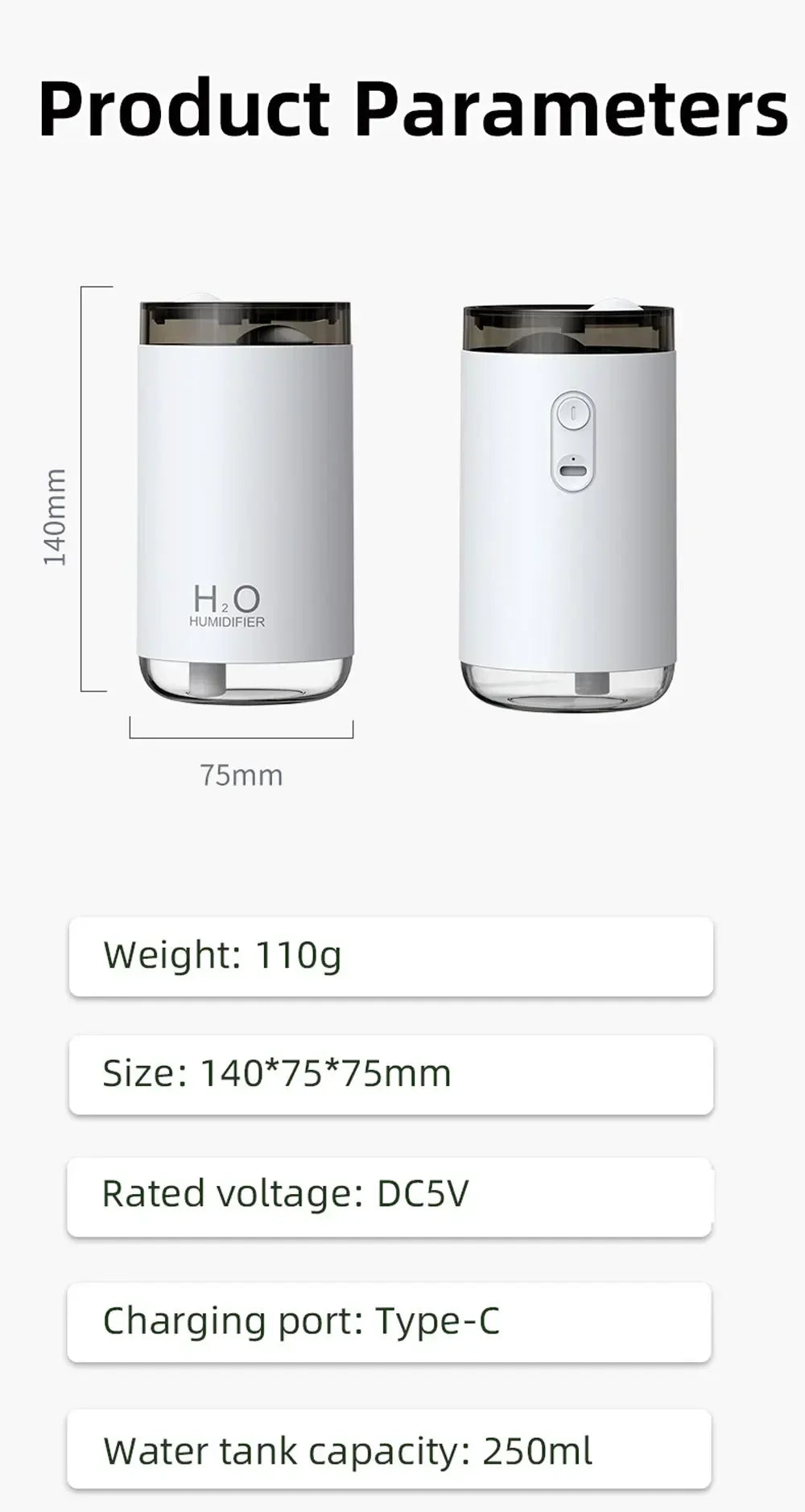 250ml New Creative Smoke Ring Air Humidification USB Mini Jellyfish Humidifier Protable Car Mist Spray Diffuser Night Light Home