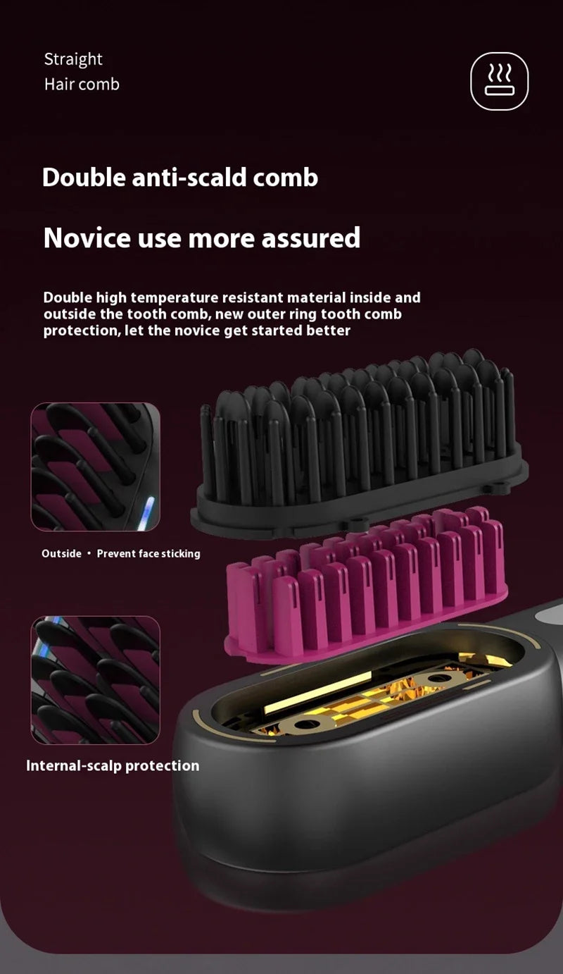 Wireless Straight Curling Hair Comb Heating Negative Ion Hair Straightener Rechargeable Anti-scalding Electric Hair Care Brushes