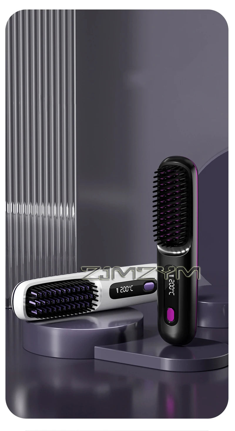 20Seconds Quick Heat Hair Straighter Liquid Crystal Cordless Straight Comb Anti-Scald Styling Brush Negative Ion Curly Hair Tool
