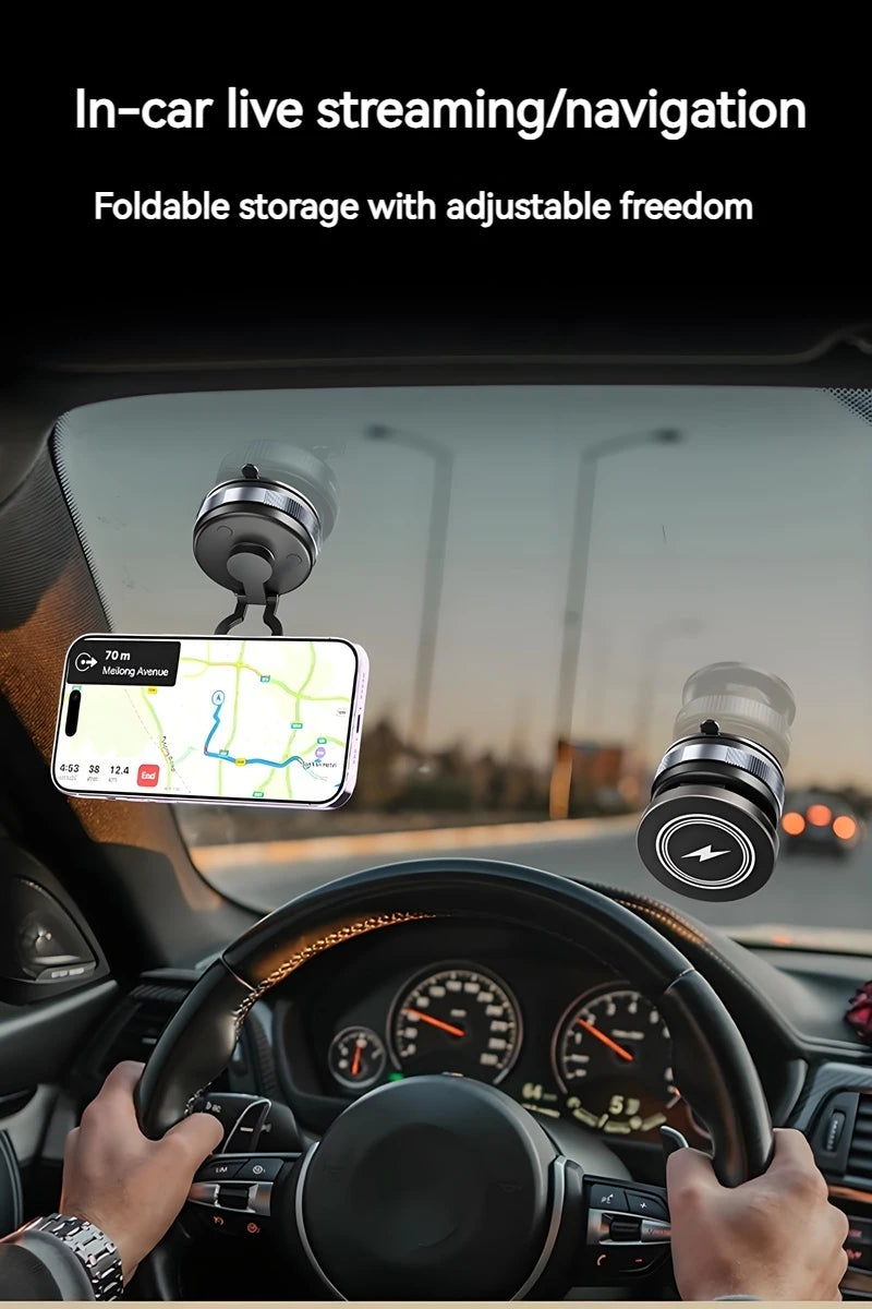 15W Metal Vacuum Suction Magnetic Wireless Charger Mount 360° Rotatable Compatible with  Smartphones, for Car Gym Bathroom Mirro