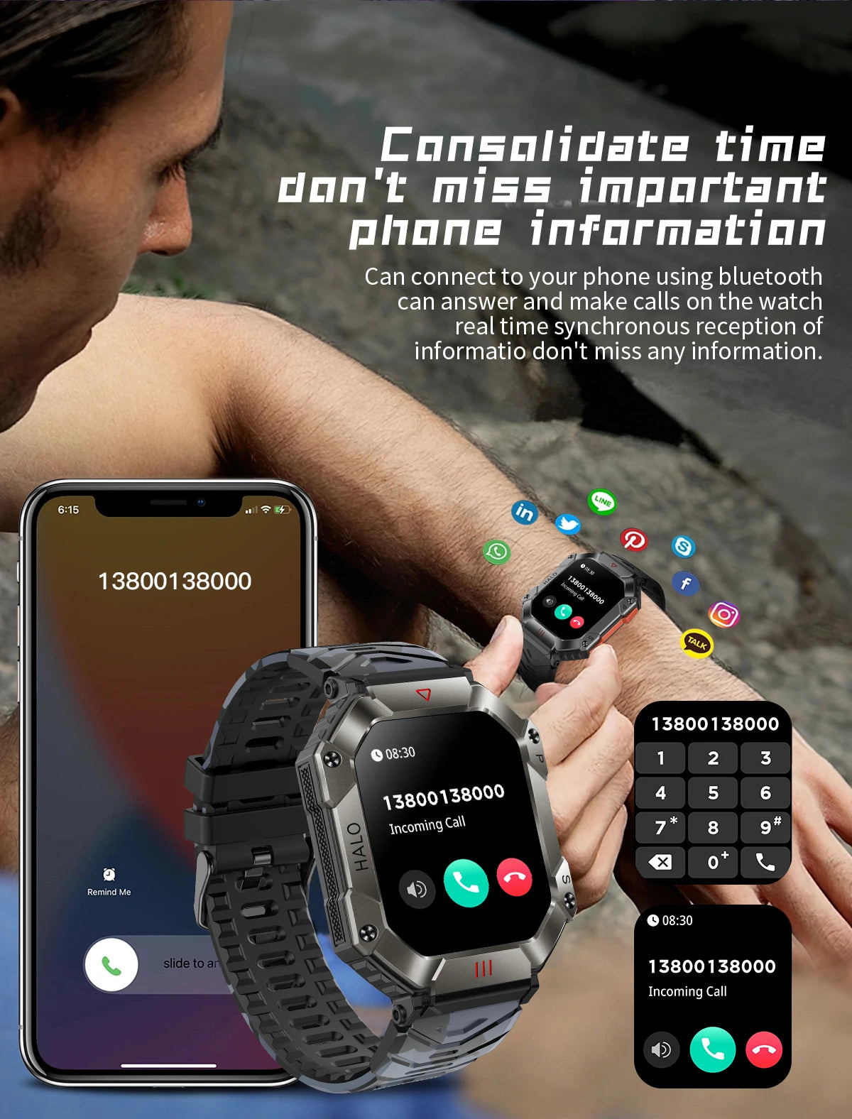 GEJIAN GPS Military Smart Watch Men For Android IOS Ftiness Watches Ip68 Waterproof 2.0'AI Voice Bluetooth Call Smart Watch