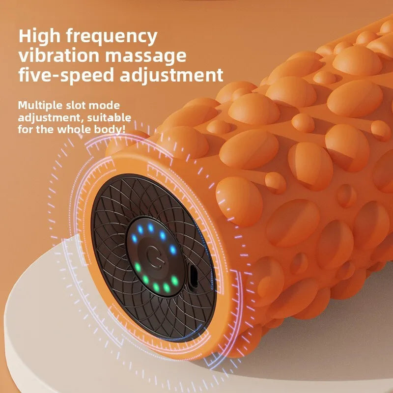 Electric Vibrating Foam Roller - Rechargeable Full Body Muscle Massager with Timer for Yoga Fitness Pain Relief Portable Massage