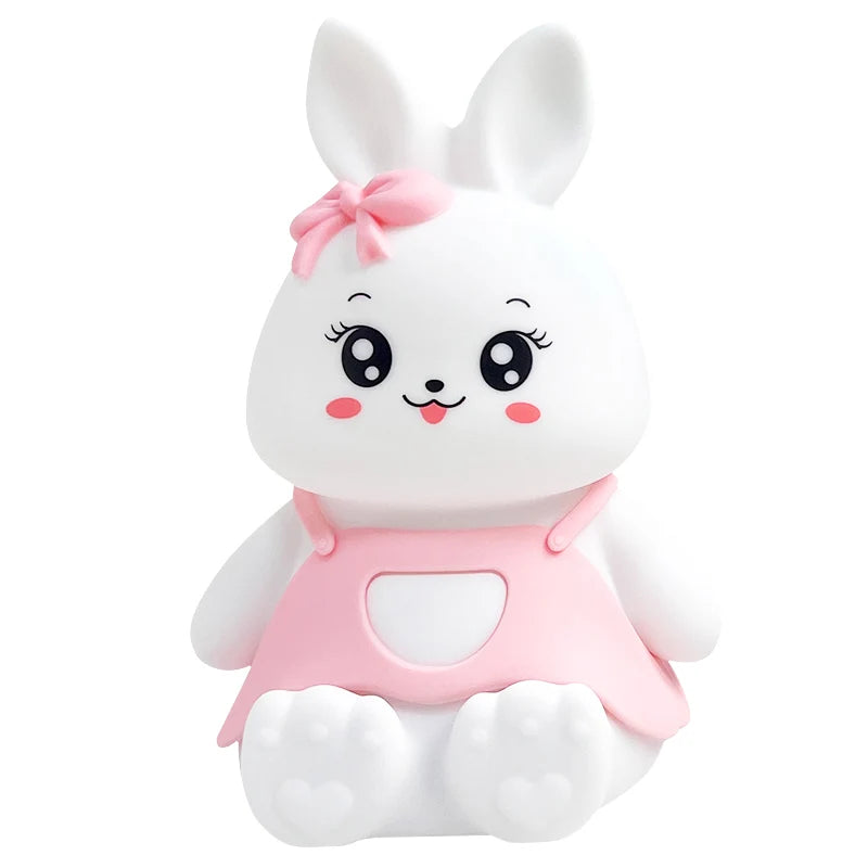 Cute Kids Night Lights 5 Colour Changing LED Silicone Rabbit Lamp with Battery, for Nursery Children Baby Camping Home Decor