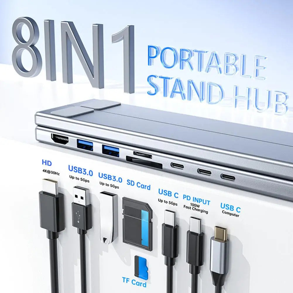 Laptop Docking Station Stand USB C Dock Tablet Laptop Holder with 4K HDMI 2 Type-C PD 100W Dock Station for MacBook E2H6