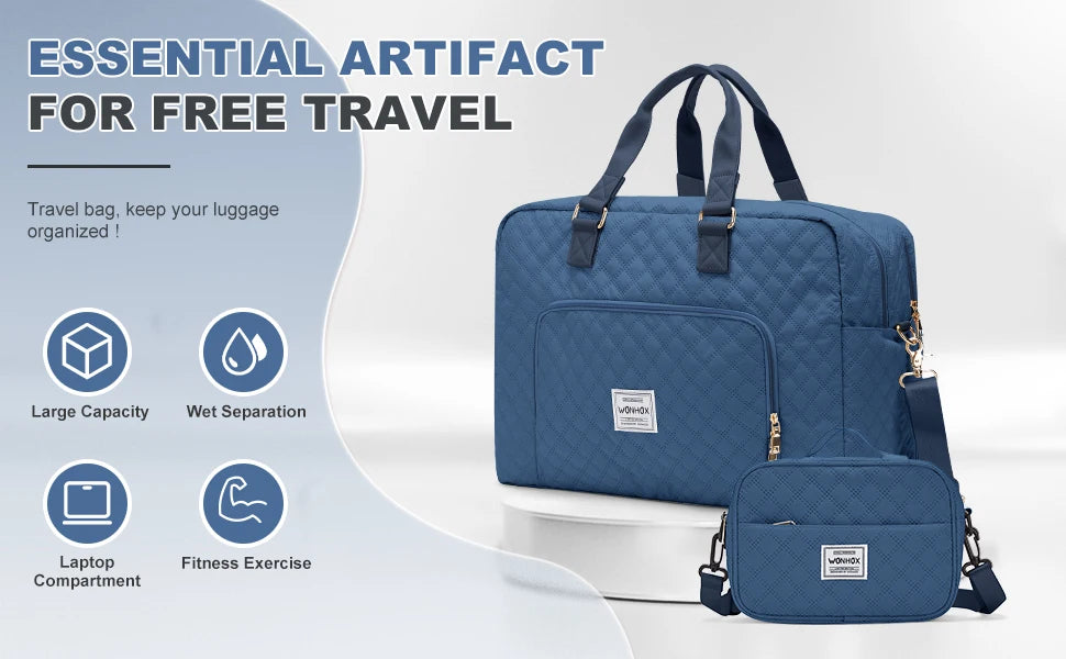 Travel Bag for Woman ,Carry On Foldable Travel Bag,Weekender Overnight Bag,Simple Women's Clothing Backpack Luggage Handbag，blue