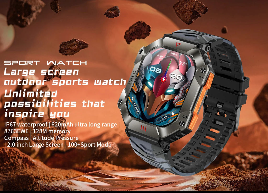 GEJIAN GPS Military Smart Watch Men For Android IOS Ftiness Watches Ip68 Waterproof 2.0'AI Voice Bluetooth Call Smart Watch
