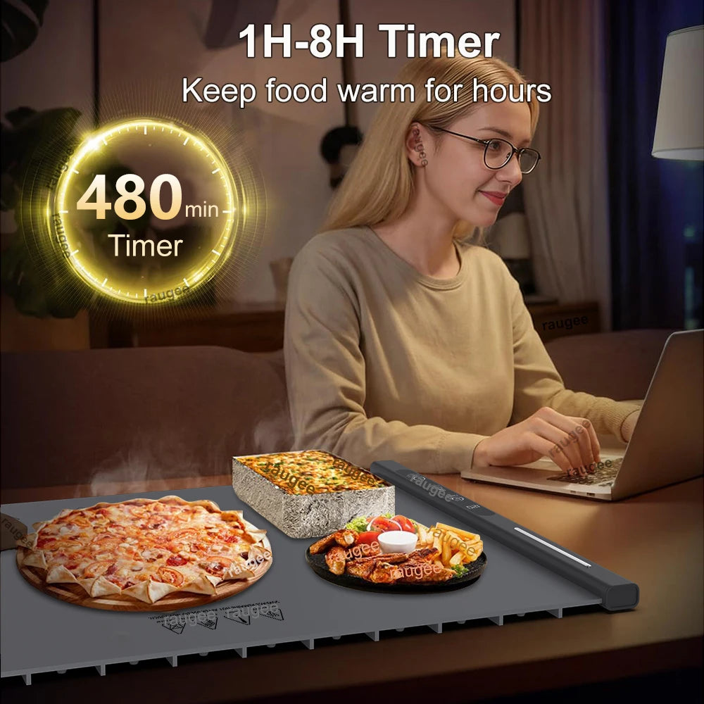 Electric Warming Tray Food Warmer Foldable Food Warming Mat Silicone Electric Food Plate Warmer with 8 Adjustable Temperature