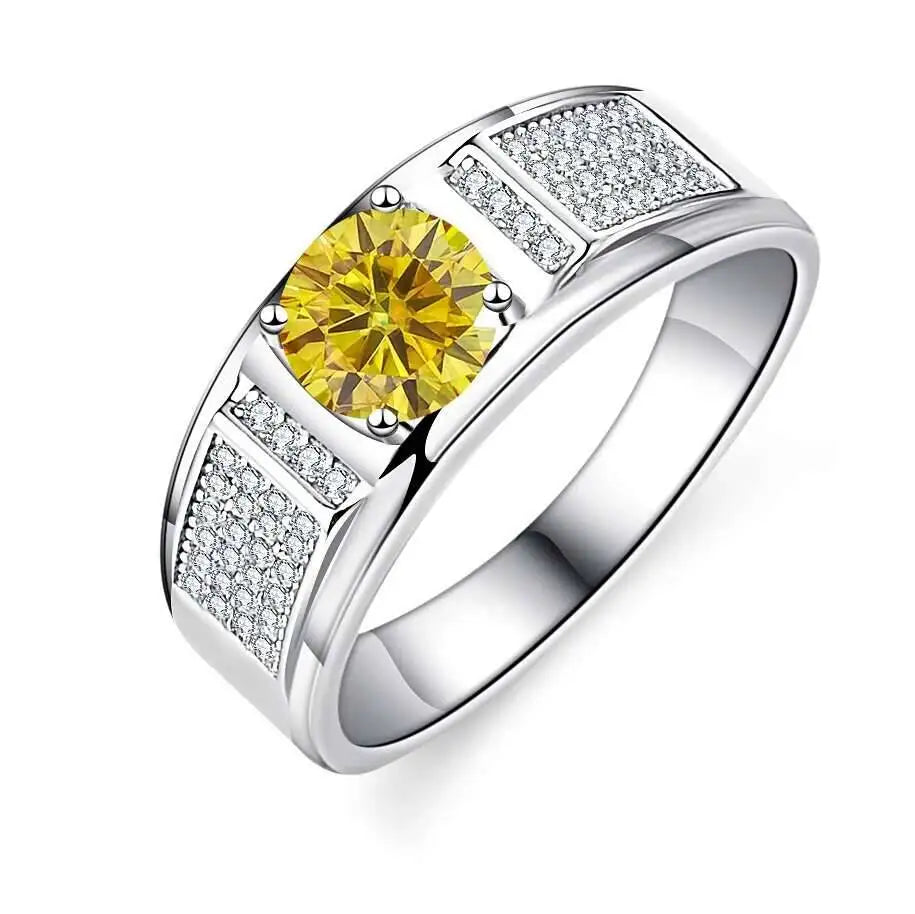 TY Classic Men's 1.0 Carat Real Moissanite white Ring 18K White Gold D Color Diamond Engagement Wedding Fine Jewelry Gift