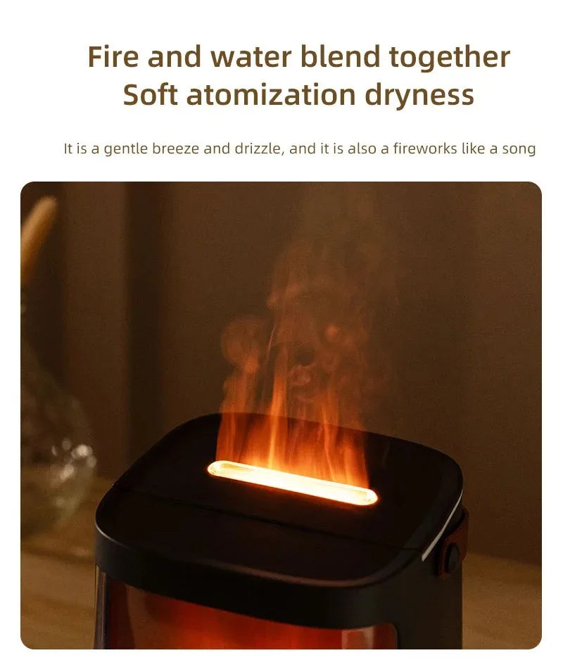 D631 Aurora Flame Humidifier Essential Oil Diffuser 200ml LED Light Remote Control Timing Spray USB-C
