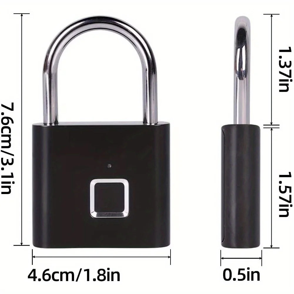 Portable Waterproof Small Fingerprint Padlock with USB Charging for Locker, Luggage, Gym, Suitcase