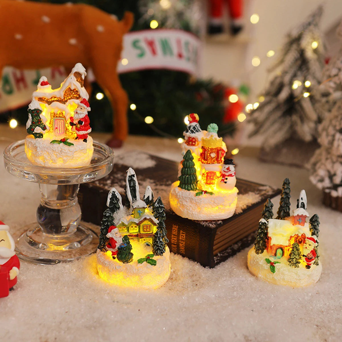 1/2pcsChristmas Resin Mini House Decor - Santa Snowman Tabletop Village, Cozy Xmas Must-have List Gift for Family
