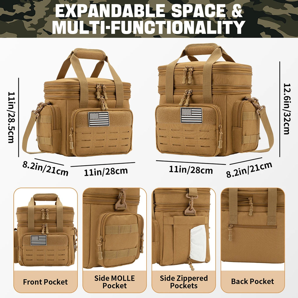 Tactical Lunch Box Expandable 18L Insulated Cooler Bag Leak Proof Lunch Bag for Work Camping Outdoor Picnic MOLLE Weave Strap