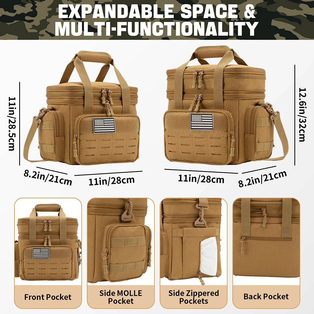 Tactical Lunch Box Expandable 18L Insulated Cooler Bag Leak Proof Lunch Bag for Work Camping Outdoor Picnic MOLLE Weave Strap