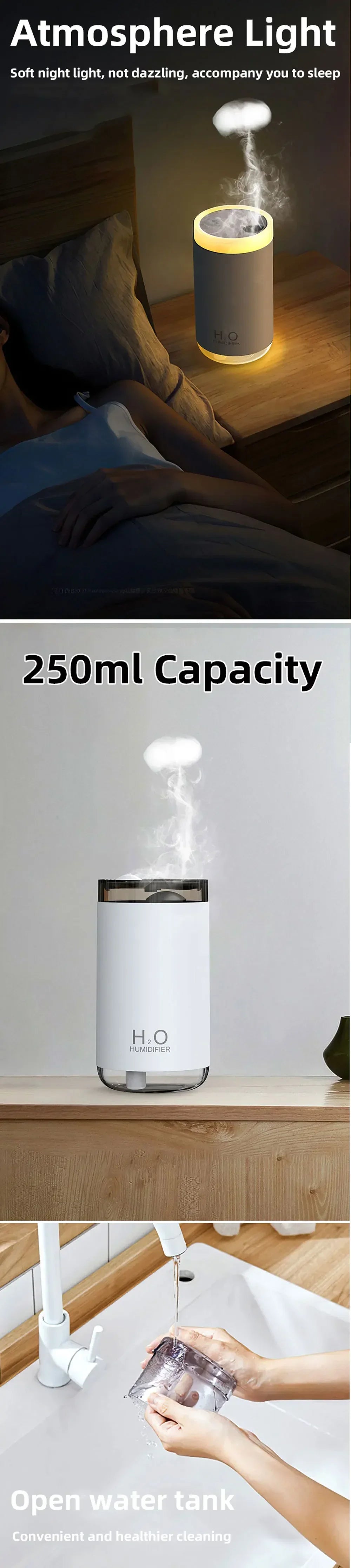 250ml New Creative Smoke Ring Air Humidification USB Mini Jellyfish Humidifier Protable Car Mist Spray Diffuser Night Light Home