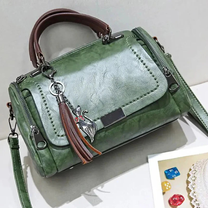 Tassel Decor Women's Large Capacity Shoulder Bag Fashion Zipper Crossbody Bag With Removable Strap Boston Handbag