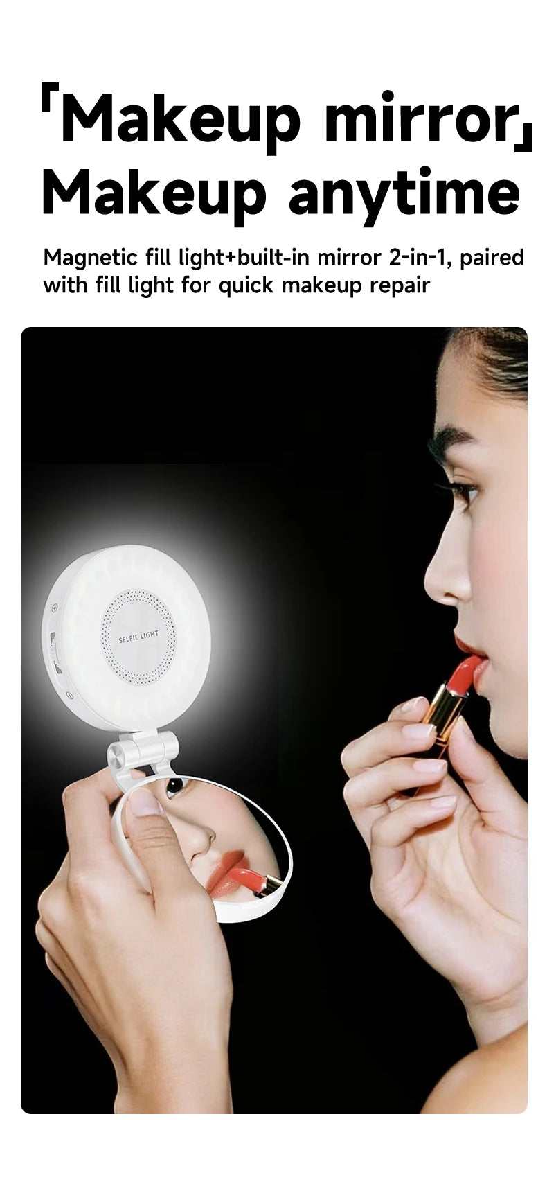 Magnetic Selfie Light Compatible with MagSafe iPhone&Android Phone Light with a Mirror 360° Folding LED Selfie Ring Fill Light