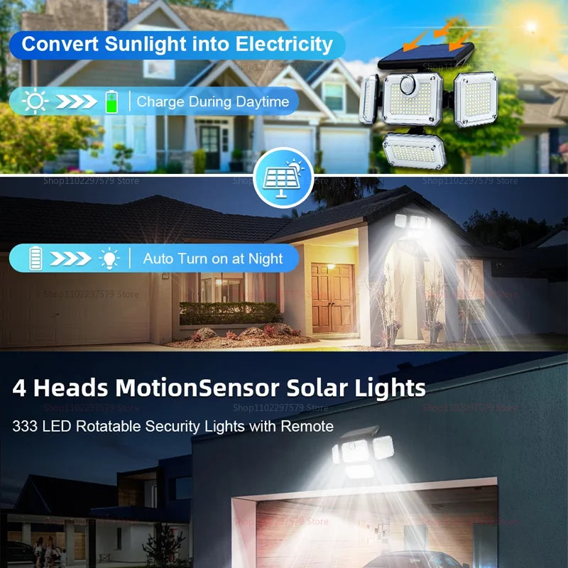 122/333 Led Outdoor Solar Lights Motion Sensor Powerful Led Lamp Spotlight Sunlight Energy Waterproof For Exterior Garden